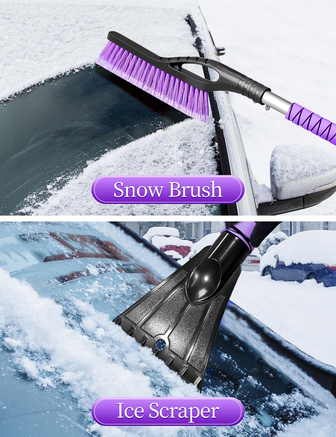 HEEYA 42.2 Inch Ice Scraper and Brush for Car, Snow Brush and Ice Scraper for Windshield Window, Car Snow Scraper with Foam Grip for SUV Truck Vehicle - Purple