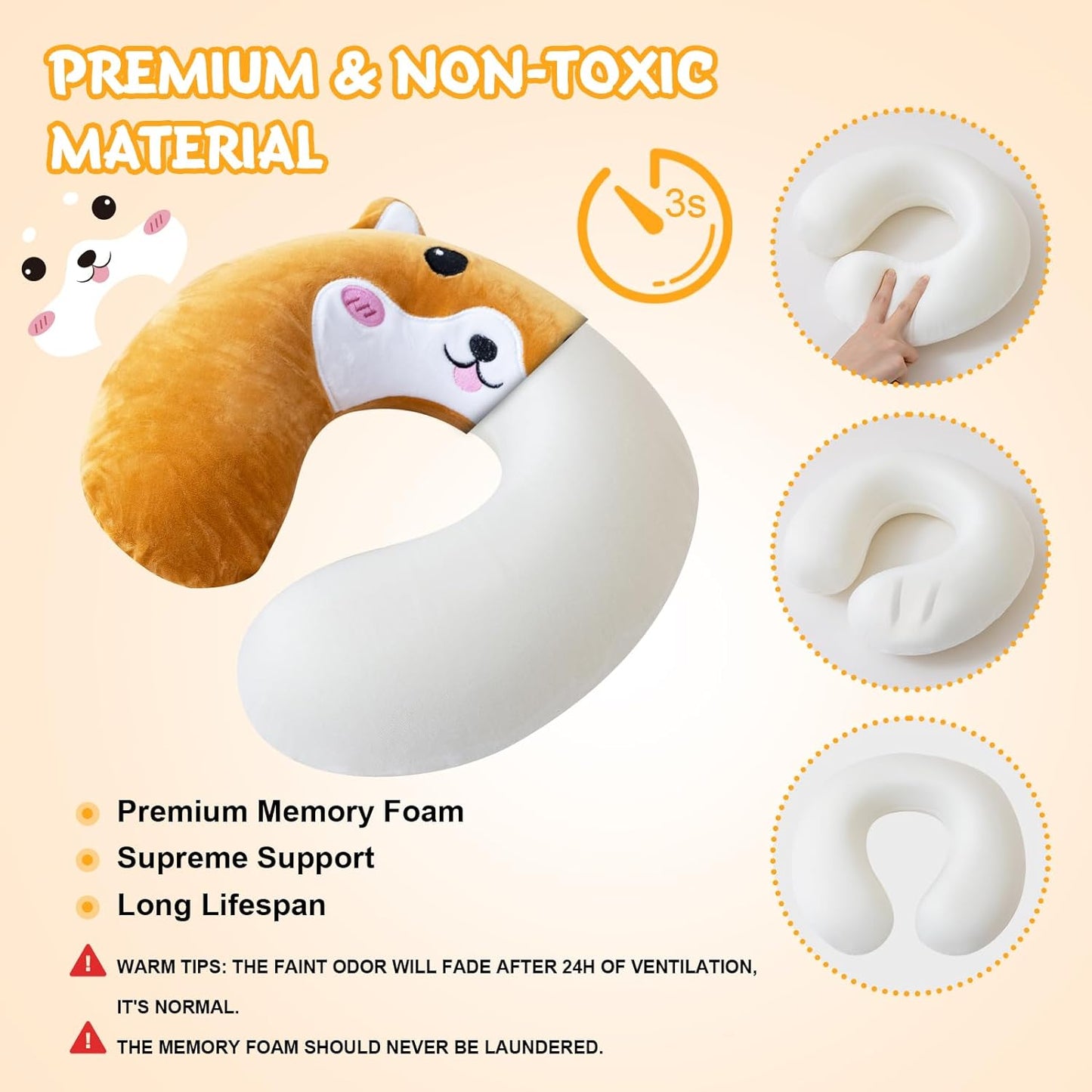 Cirorld Travel Pillow for Kids Adult Cute Neck Pillow for Traveling Memory Foam Airplane Pillow Sleep Mask Animal Flight Pillow Head Rest Neck Support for Cars Long Flights (Dog, 3-8 Y/O)