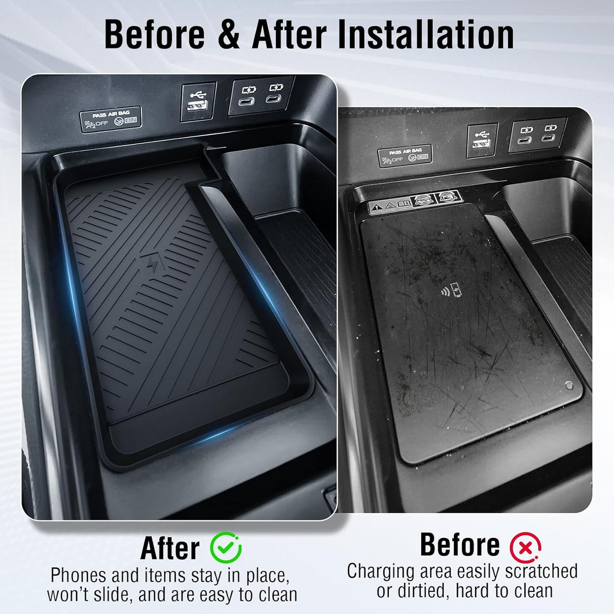 YPHUIKI 2PCS Center Console Organizer for Toyota Camry 2025 2026 Accessories Wireless Charging Anti-Slip Mat Armrest Storage Box Organizer Tray for 9th Gen Camry (LE SE XLE XSE Nightshade)