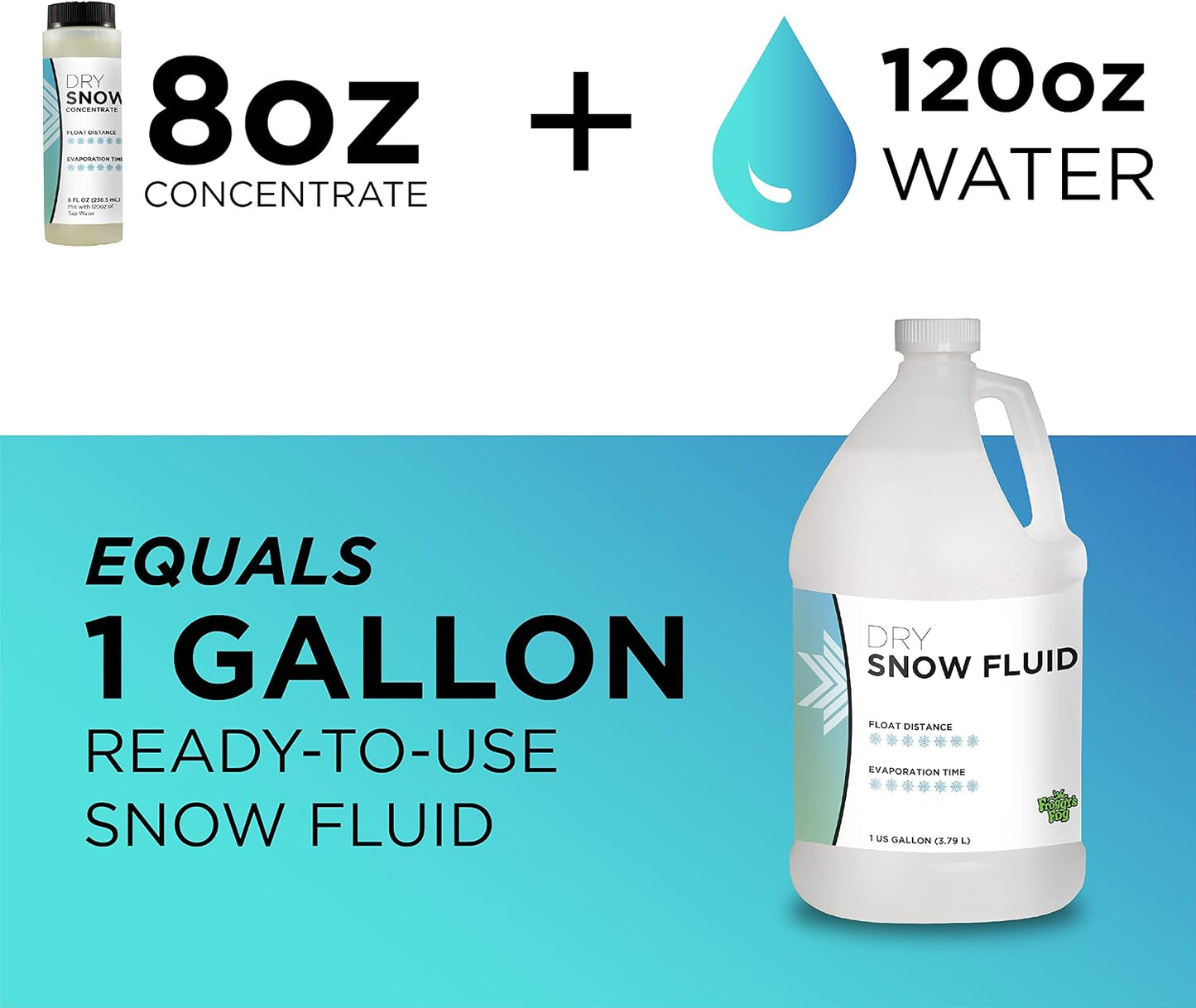 Froggy's Flakes Snow Machine Fluid Concentrate, 8 fl. oz, Dry Formula Snow Fluid with 50-75 Feet Float/Drop, Makes 1 Gallon of Snow Fluid