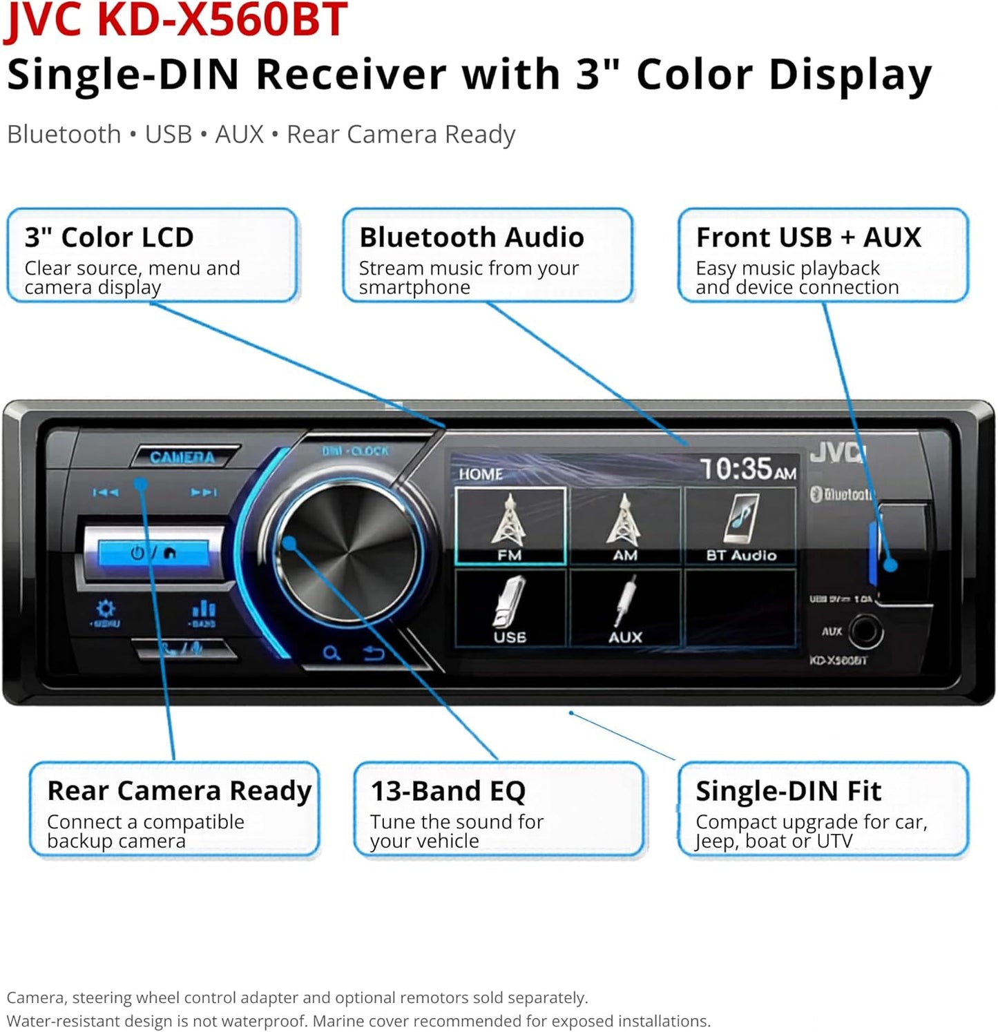 JVC - KD-X560BT - Digital Media Car & Marine Bluetooth Receiver iPhone/Android/USB/AUX Car Stereo with Rear Camera Input