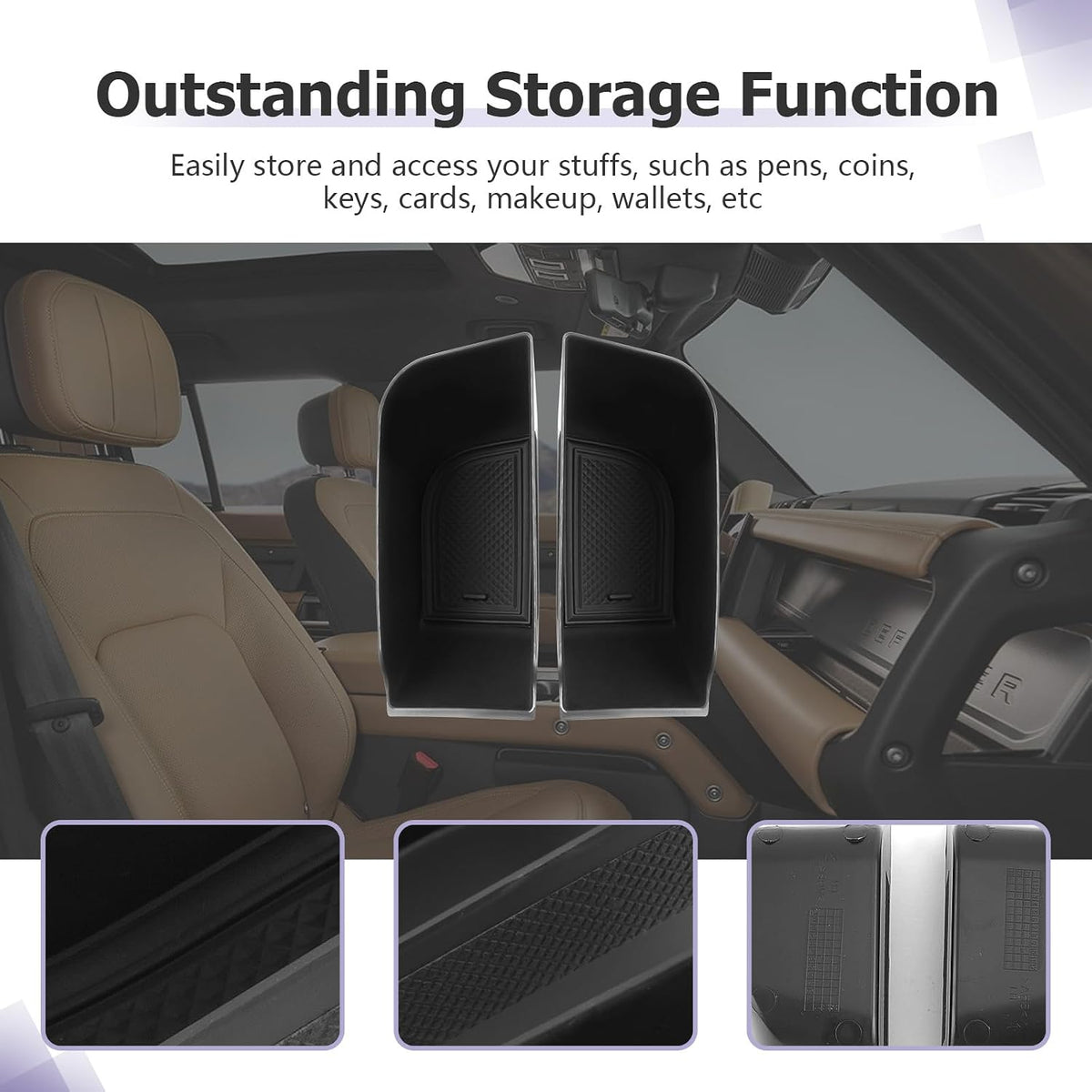 LUWU 2025 Defender Front Door Side Box Compatible with 2020 2021 2022 2023 2024 2025 Land Rover Defender Accessories Center Console Organizer Armrest Console Organizer Insert Tray 2-Pack