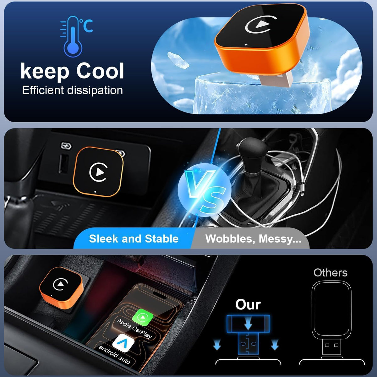 Wireless CarPlay Adapter, 2026 Upgraded Wired to Wireless for Apple CarPlay & Android Auto, 2-in-1 Mini USB, Plug-and-Play Stable Connection (Orange)