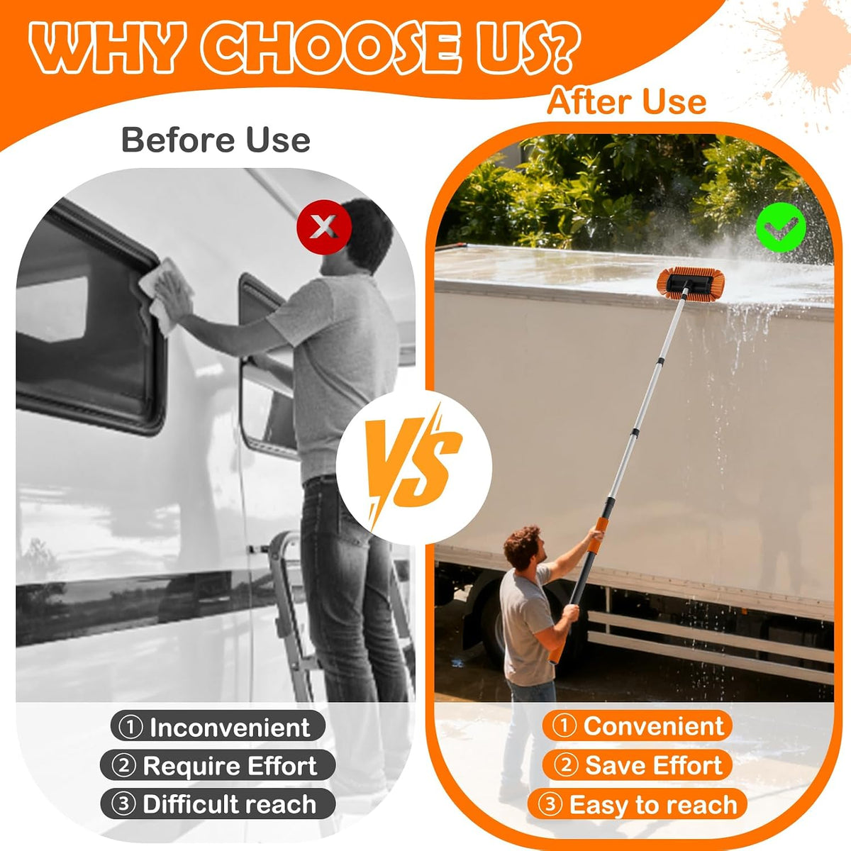 LAANPOLE 12FT Car Wash Brush with Long Handle, Car Cleaning Kit with Soft Bristle Wash Brush, Microfiber Cleaning Mop, Window Squeegee, Mitt, Wheel Brush for RV, Truck, Boat, House Siding