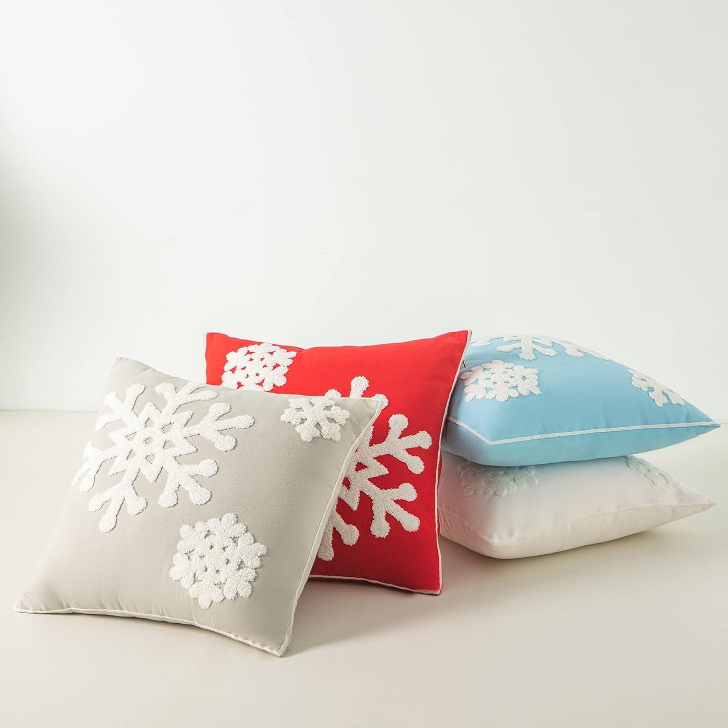 18x18,Cotton Christmas Blessing Throw Pillow Cover for Bed Sofa Cushion Car Snowflake Embroideried Pillowcases,1pair Blue