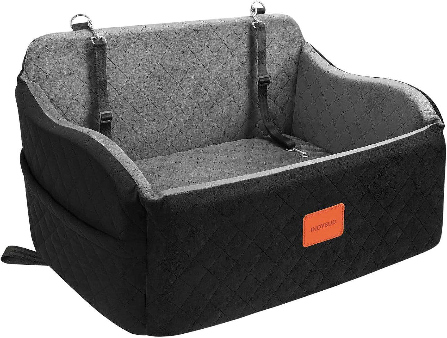 Dog Car Seat for Medium/Large Dogs, Memory Foam Pet Booster Seat for Under 55 lbs or 2 Small Dogs, Detachable Dog Car Bed for Backseat with 2 Safety Leashes and Pockets(Black/Grey, Large)