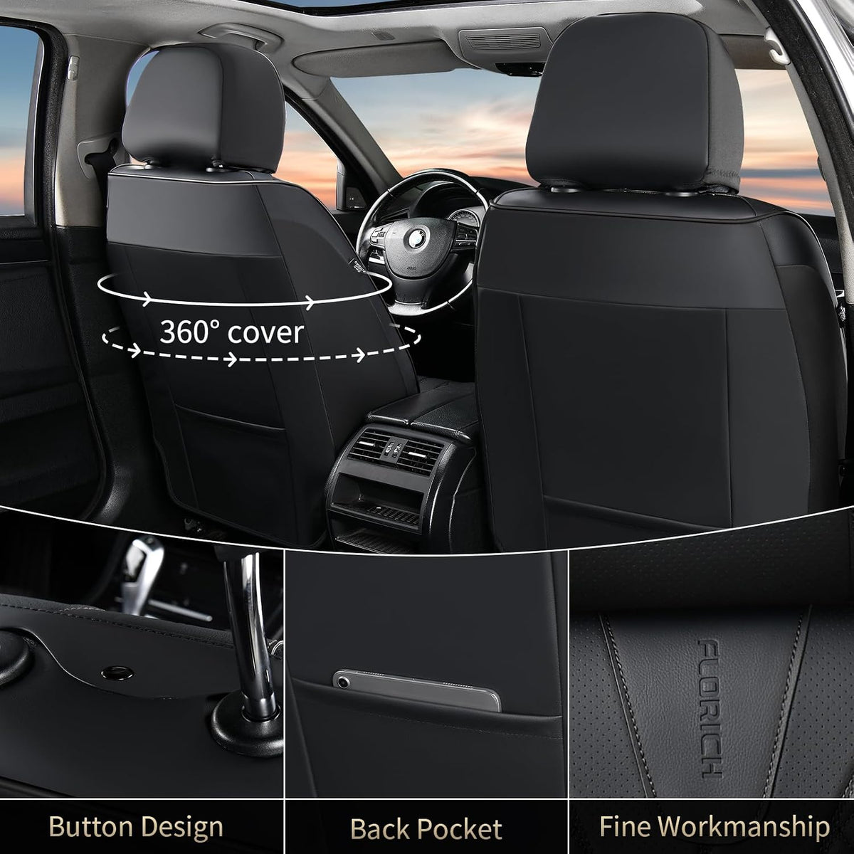 FLORICH Leather Automotive Seat Covers, Waterproof Seat Covers, Black Front Car Seat Cover, Full Coverage Car Seat Covers 2 Pack Car Seat Cushion Protector Universal Fit for Most Cars SUV Trucks