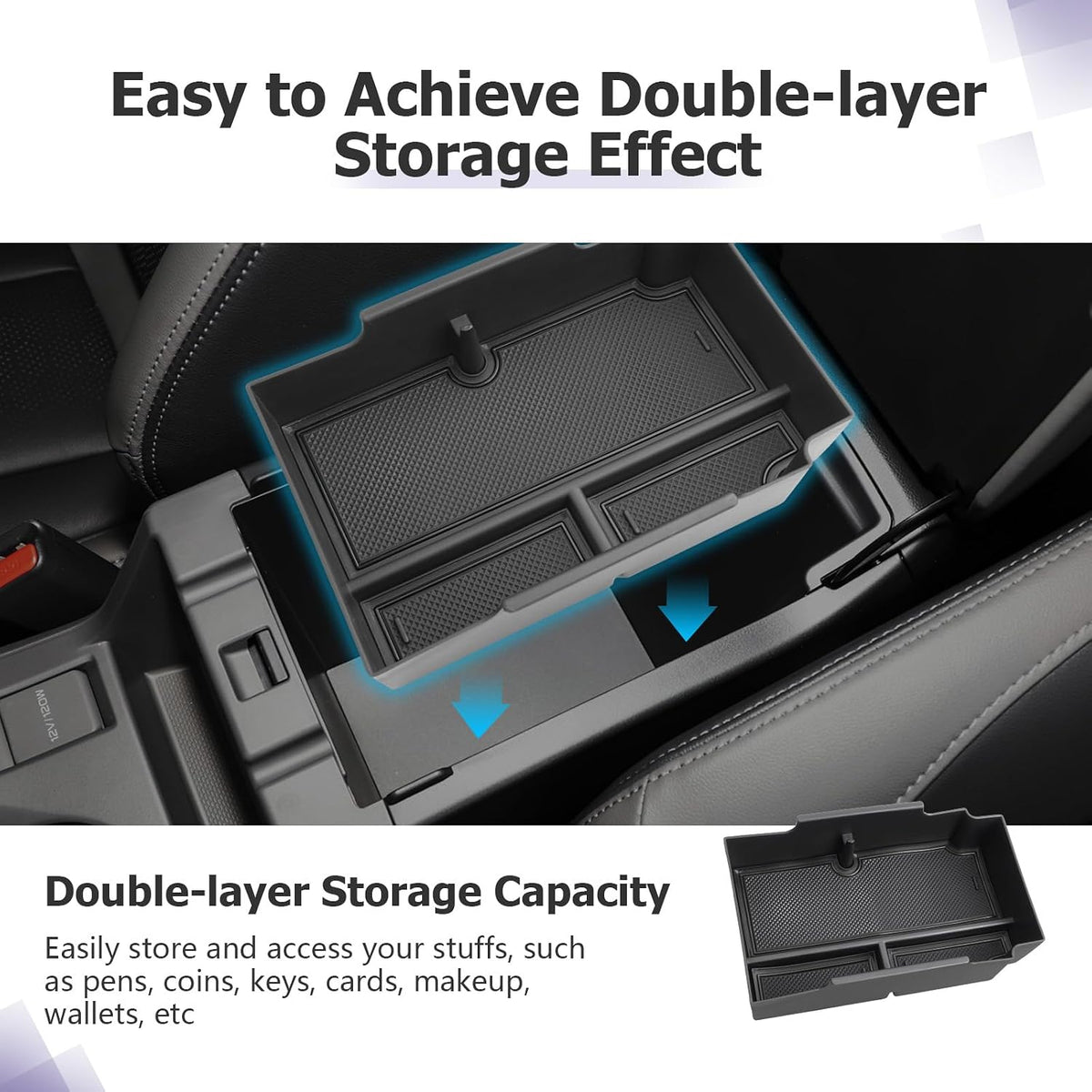LUWU Center Console Organizer Compatible with Subaru Crosstrek & Impreza 2024-2026 Accessories Armrest Console Secondary Storage Box Insert Tray ABS Material with Coin Holder Black