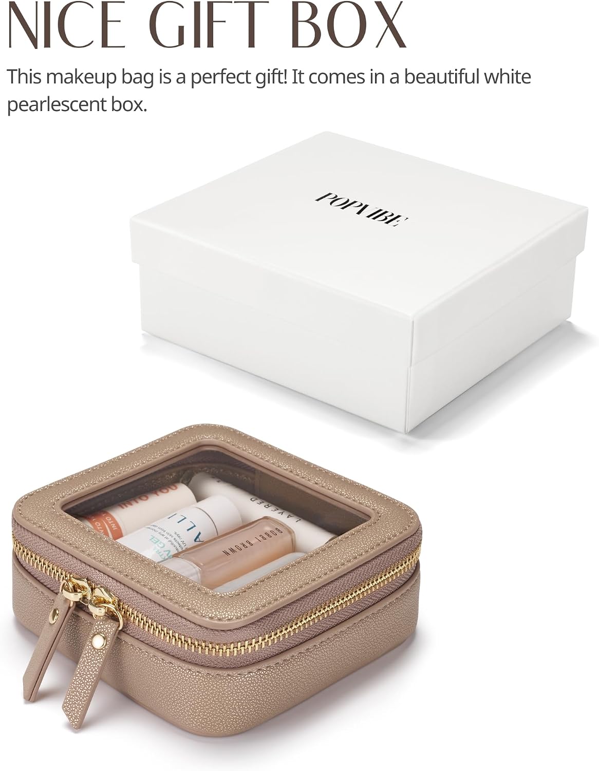 Popvibe Small Makeup Pouch Clear Makeup Bag for Purse Travel Mini Bag for Women for Essentials Cute Cosmetic Case Traveling Small Toiletry Bag Portable Mini Pouch for Car Organizer Bag Gold