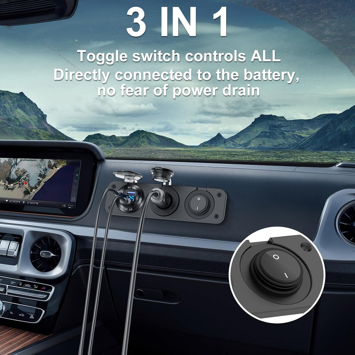 12V USB Outlet Boat Accessories Marine Switch Panel Plug, PD3.0 and Dual QC3.0 USB Ports Aluminum Car Charger with Voltmeter, Lighted 150W Cigarette Lighter Socket and Toggle Switch 3 in 1 DIY Kit