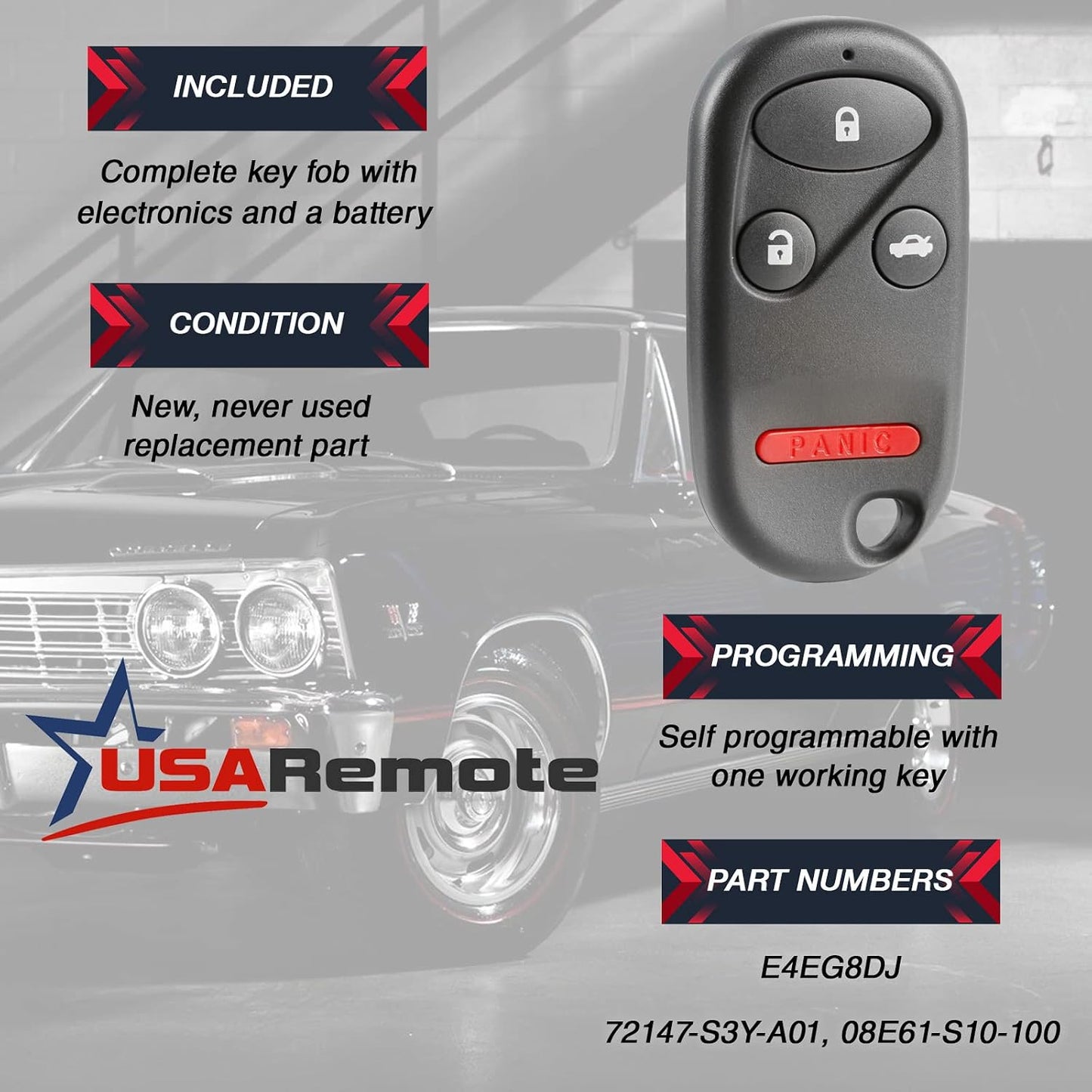 Car Key Fob Keyless Entry Remote fits 1997-2001 Honda CR-V / 2000-2009 Honda S2000 (E4EG8DJ)