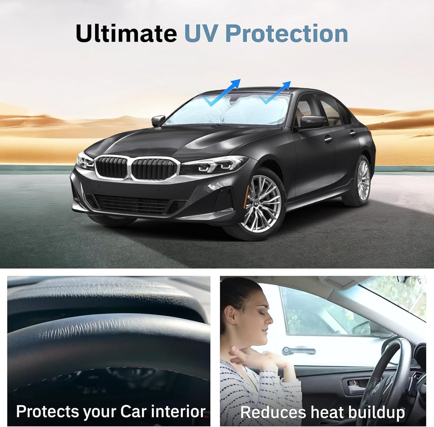 Autovir Windshield Sun Shade, Foldable Car Window Shades, 280T Visor Shade