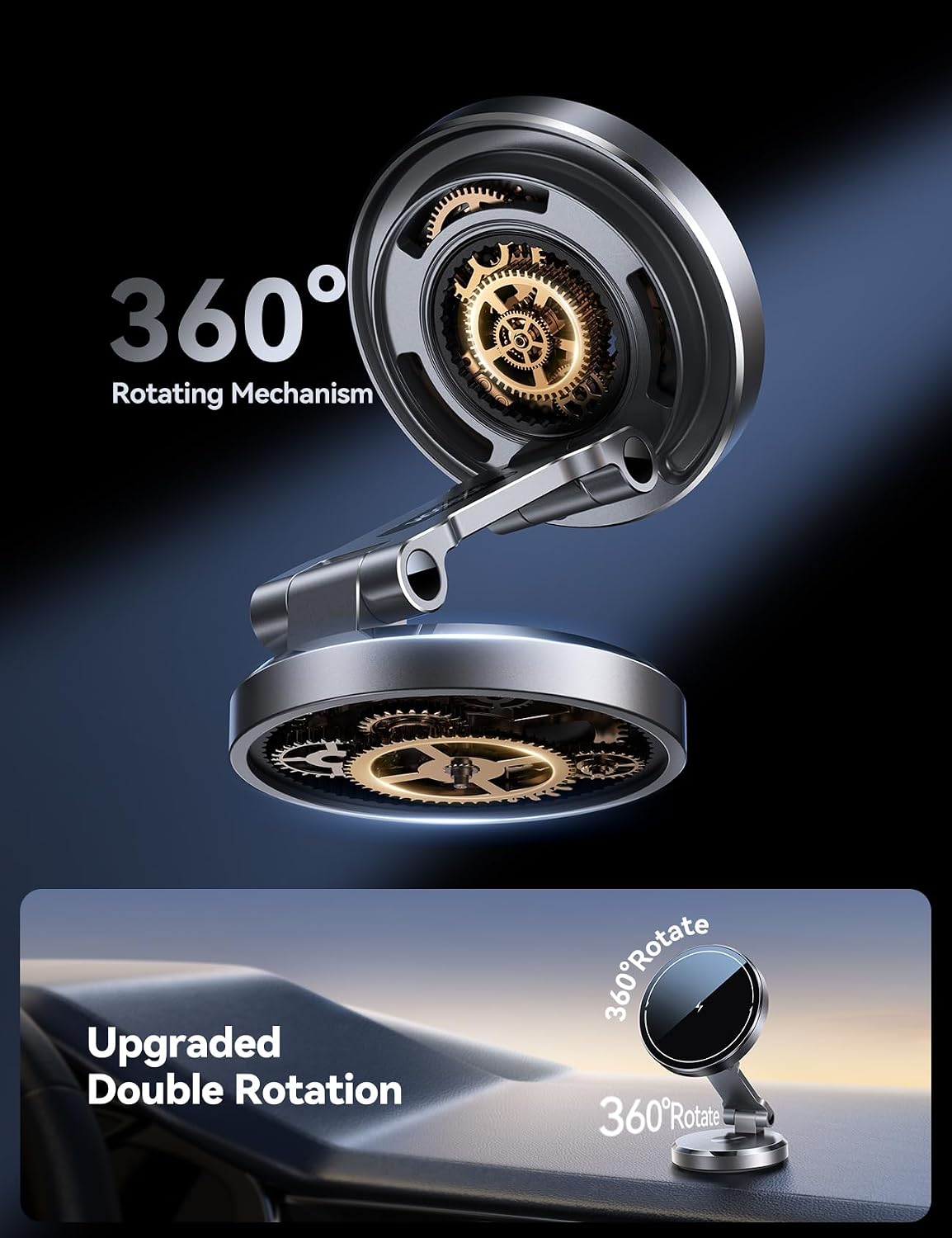 MagSafe Car Mount Charger with 360° Rotatable Charging Panel & Base, Silver