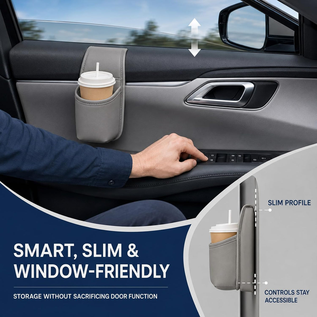 2027 New Leather Car Door Cup Holder for Window，Beige：2