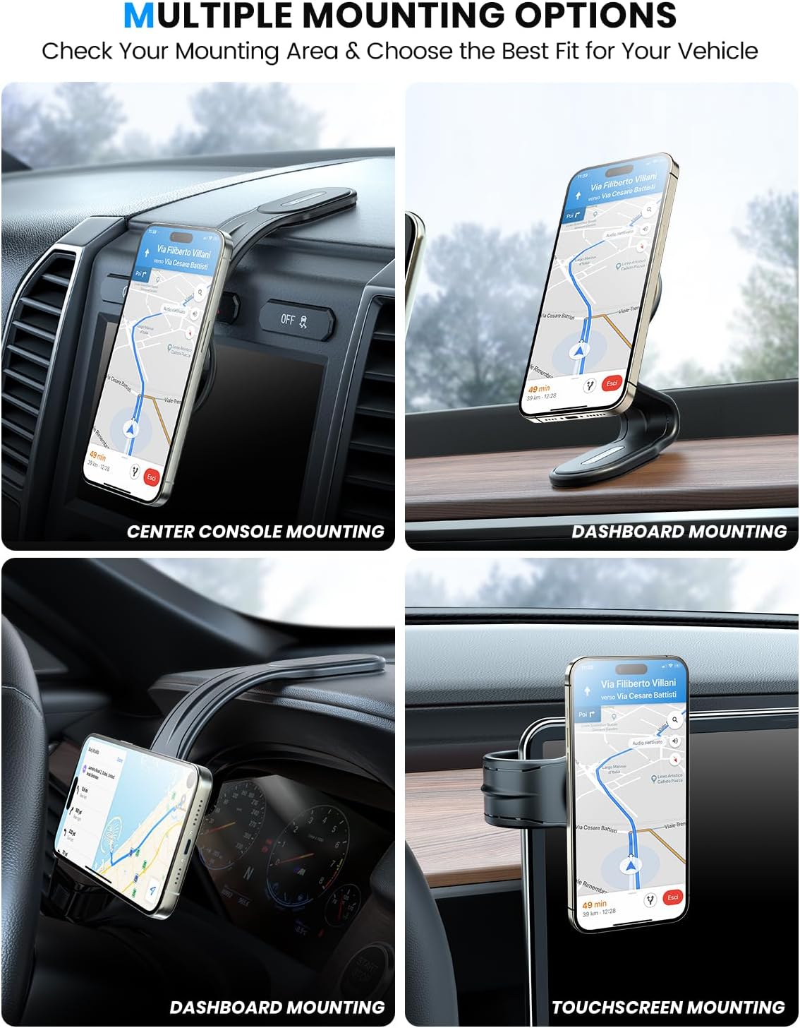MagSafe Car Mount Detachable, Bendable Magnetic Phone Holder for Car