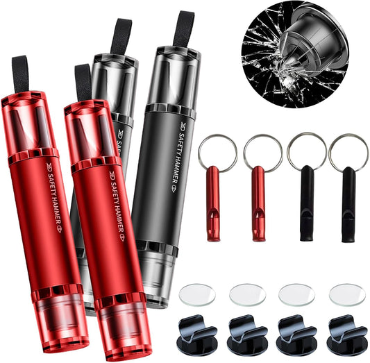4-Pack Car Safety Hammer Seatbelt Cutter,2026 Upgraded Safe Hammer Glass Breaker Under Water,2 in 1 Emergency Keychains car Window Breaker Escape Tool, New Car Accessories