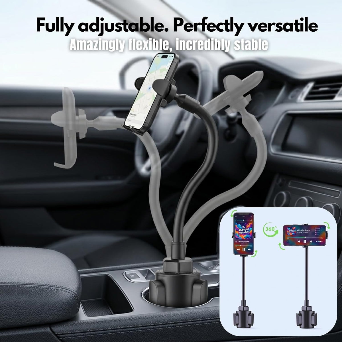 Cup Holder Phone Mount 15 Inch Adjustable Gooseneck Arm for Car