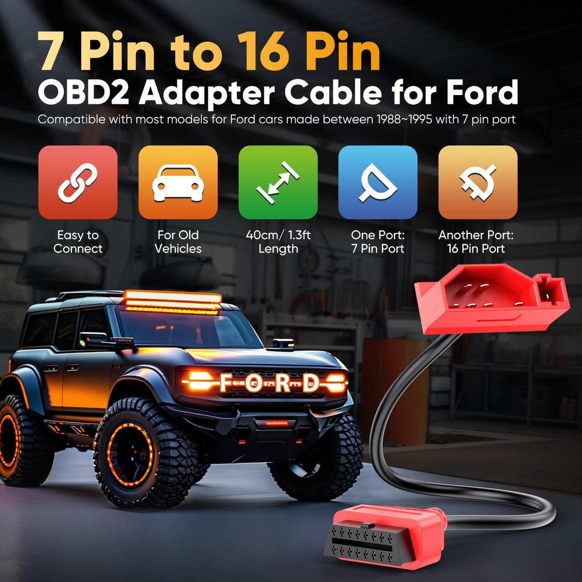 Autel 7 Pin OBD1 to 16 Pin OBD2 Diagnostic Adapter Cable for Ford
