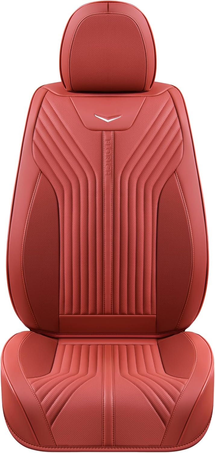 FLORICH Leather Car Seat Covers Luxury Front Car Seat Cover Automotive Car Seat Covers Waterproof Car Seat Protector Cushion Universal Fit for Most Cars Trucks SUV, Red