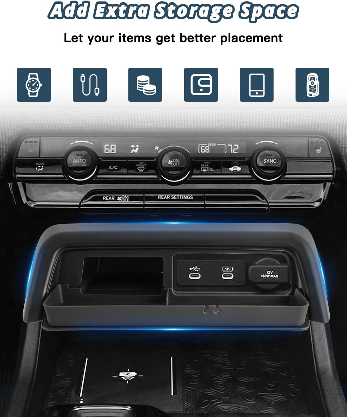 2026 Passport Storage Drawer Tray for Honda Passport 2026 Accessories ABS Material Console Organizer Secret Compartment Storage Box Compatible with 2026 Honda Passport TrailSport/TrailSport Elite/RTL