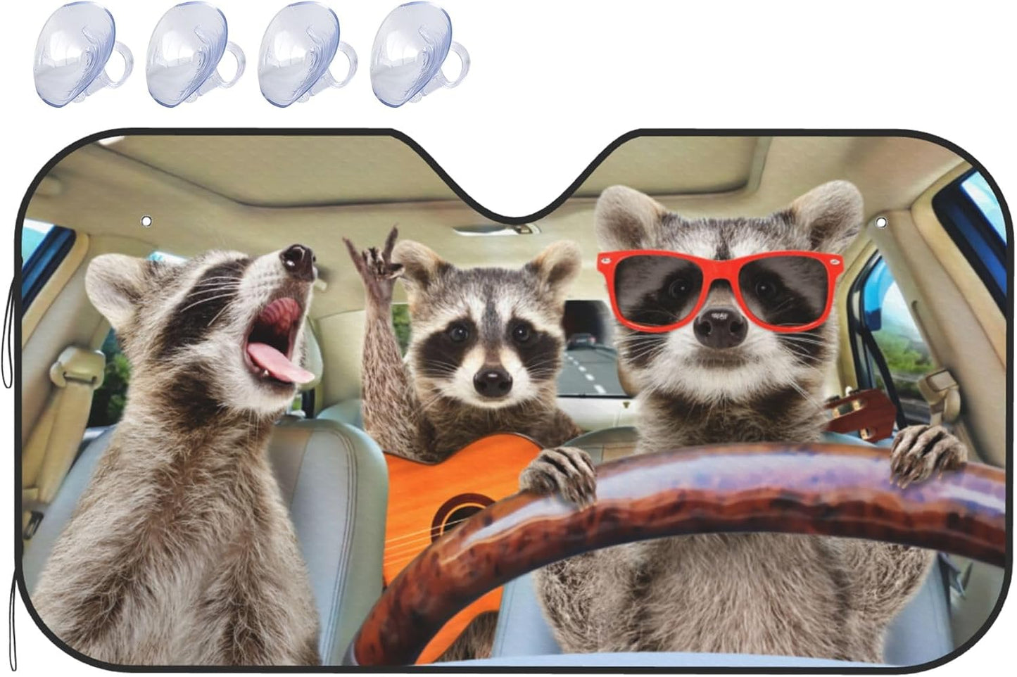 Begarm Three Funny Raccoons Animals Windshield Sun Shade for Car SUV Truck (51" X 27.5") Front Window Sun Shade Visor Shield Cover (Upgrade Hardened)