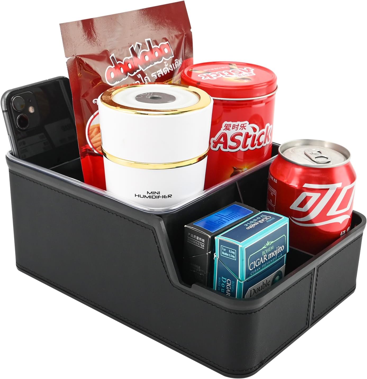 Car Storage Organizer Between Seats,Center Console Armrest Storage Box Back Seat Organizer with Small Compartment Car Interior Storage Box,Cup Holder Tray with Non-slip Mat(Black)