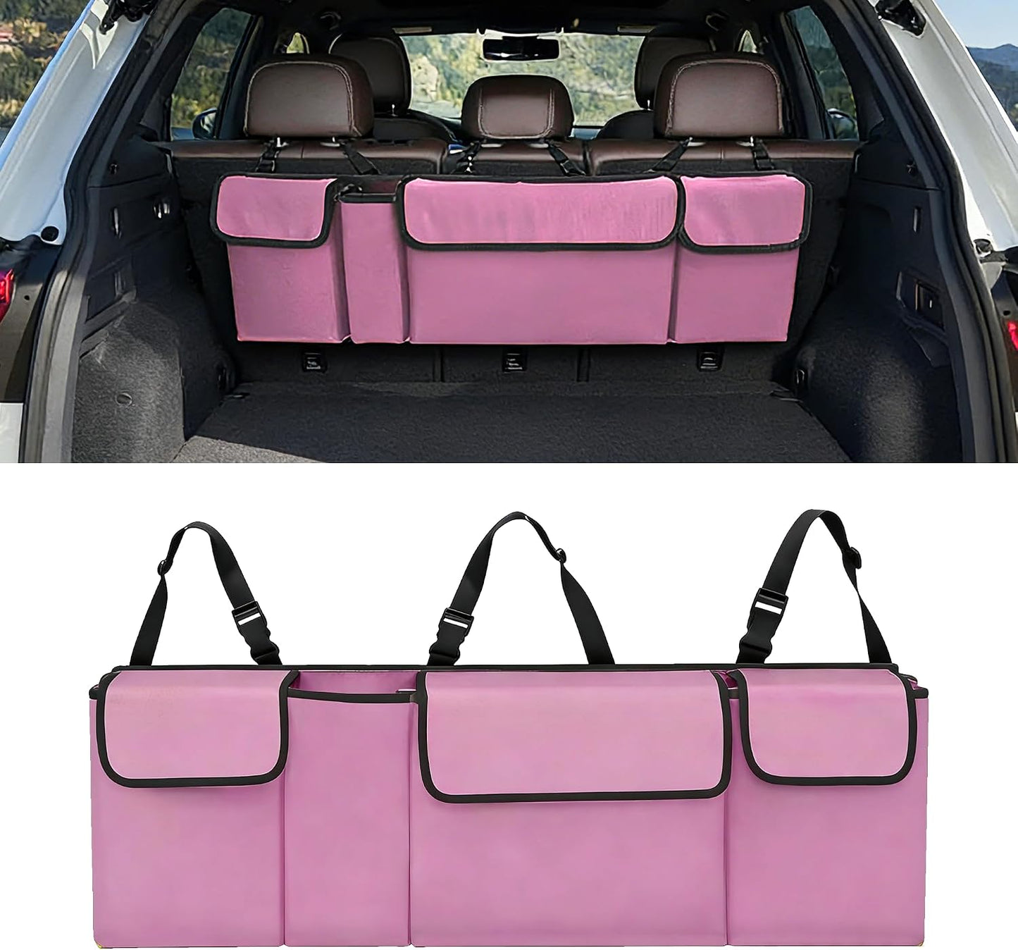 Car Trunk Organizer, Waterproof Backseat Hanging Large Storage with Adjustable Straps, Collapsible Cargo Bag with 4 Pockets, Car Interior Accessories for Truck, SUV, MPV (Gray)