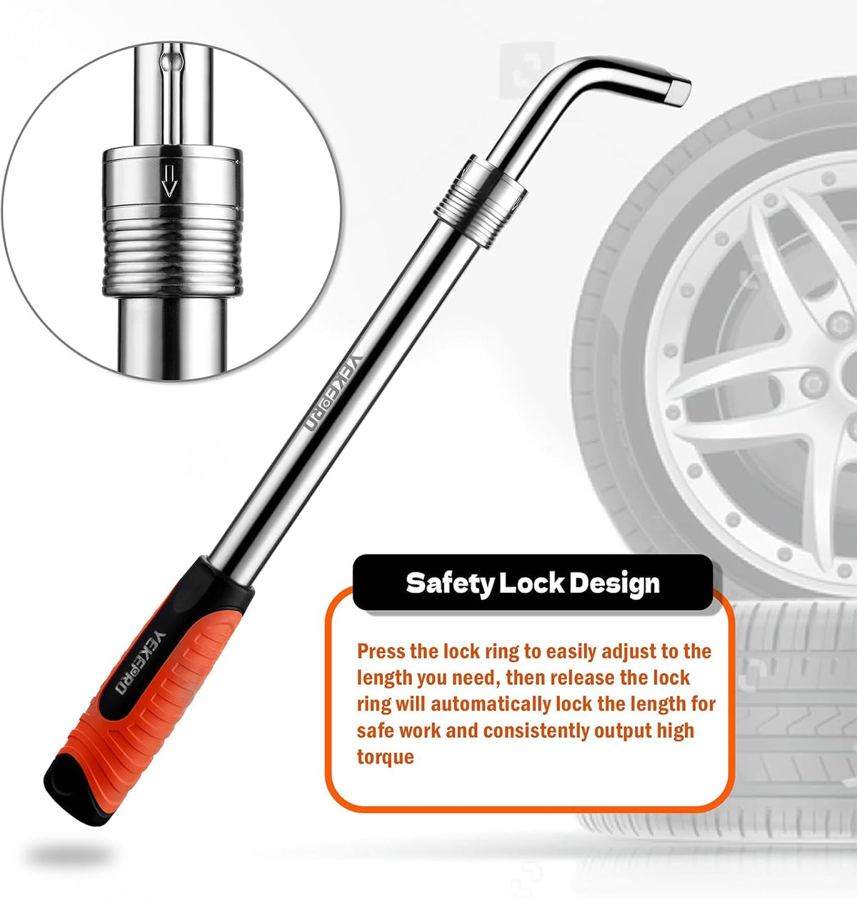 Extendable Lug Wrench with Flip Sockets, 4-in-1 Tire Tool Set