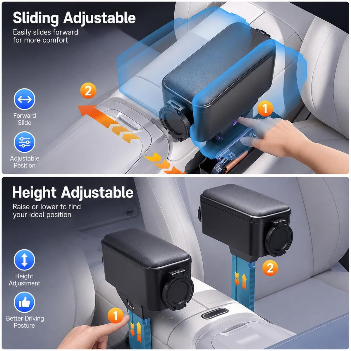 Car Armrest Storage Box, 4-Way Adjustable Seat Gap Filler Organizer
