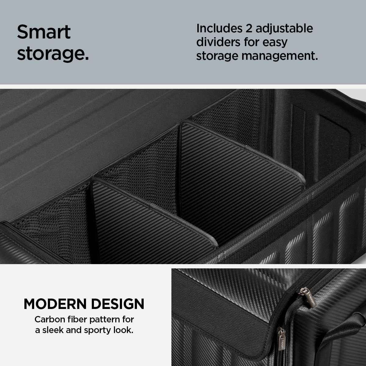 Spigen Trunk Organizer - Collapsible Heavy Duty Foldable with Lid, for Tesla Model Y Juniper L, Model 3/Y/S/X/Cybertruck, Sedan, and all Cars and SUVs - Black