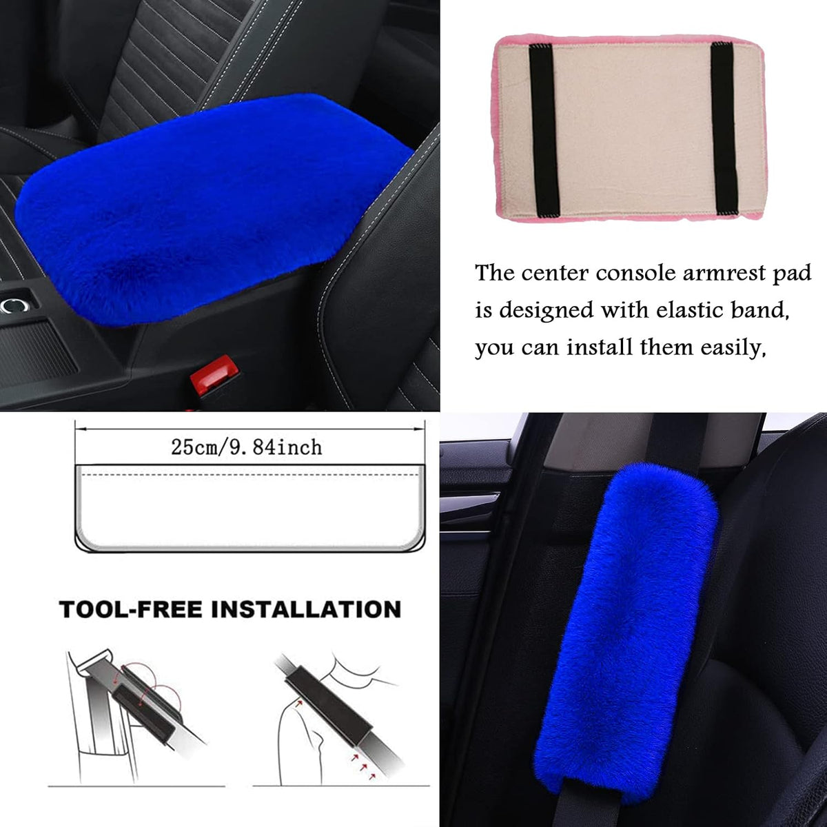 ZYNQACC 1 Set 8 Pieces Fluffy Steering Wheel Cover Set,Warm Soft Fuzzy Steering Wheel Covers for Women/Girls,Universal 15 Inches Girls Car Accessories (Royal Blue)