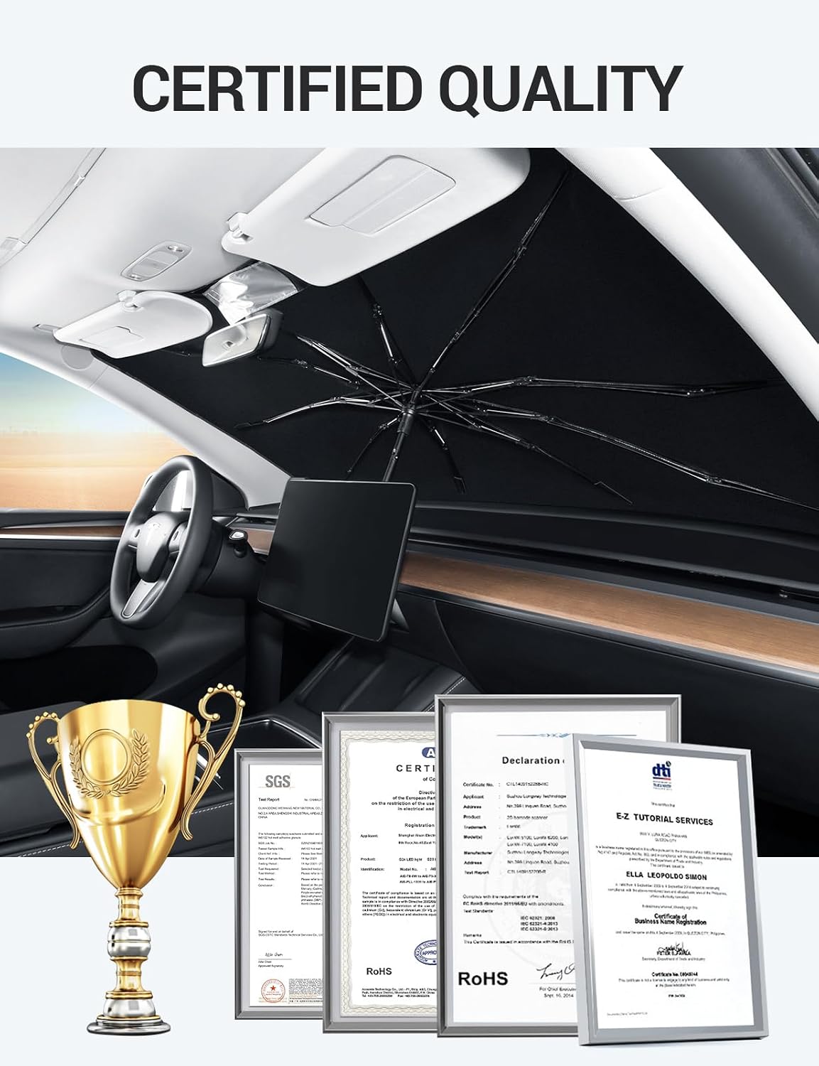 BASENOR Windshield Sunshade Umbrella for 2017-2026 Tesla Model Y/YL/Model 3
