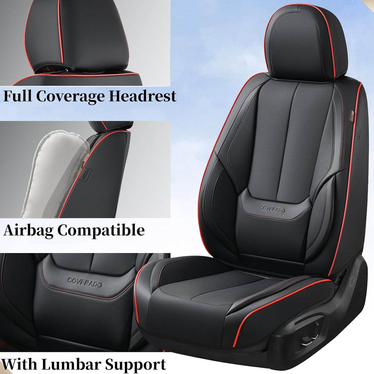 Coverado Car Seat Covers Full Set, Seat Covers for Cars, Black Car Seat Covers Front Seats and Back Car Seat Protector Waterproof, Leather Car Seat Cushion Universal Fit for Most Cars Blue