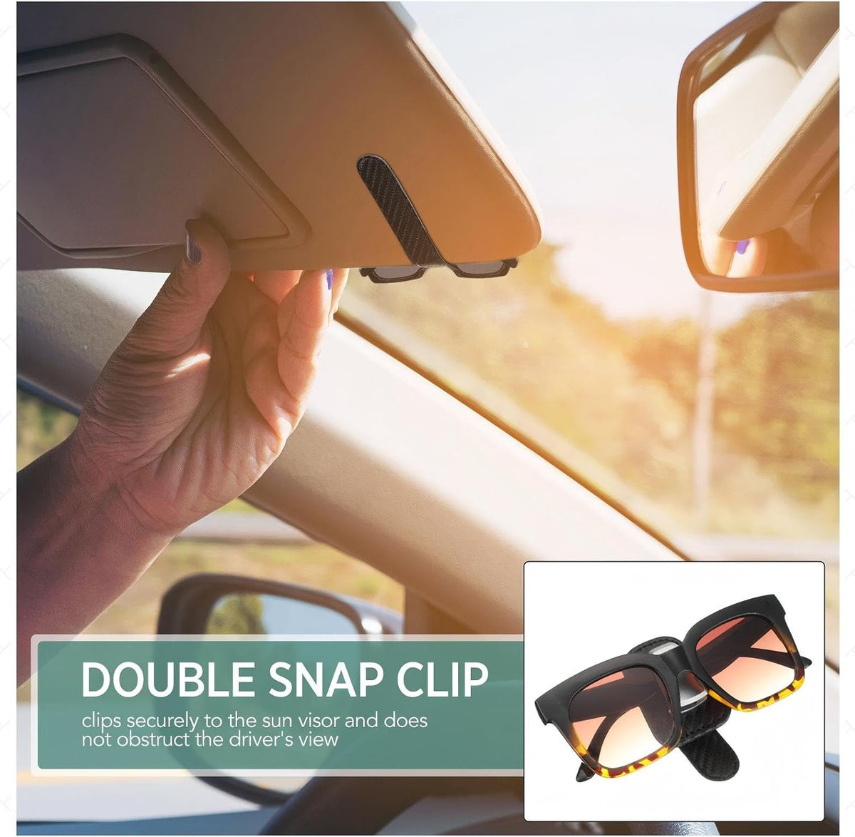 Mudder 2 Packs Sunglasses Holder for Car Universal Visor Sunglasses Holder Clip Leather Eyeglasses Hanger and Ticket Card Clip Eyeglasses Mount for Car(Light Black)