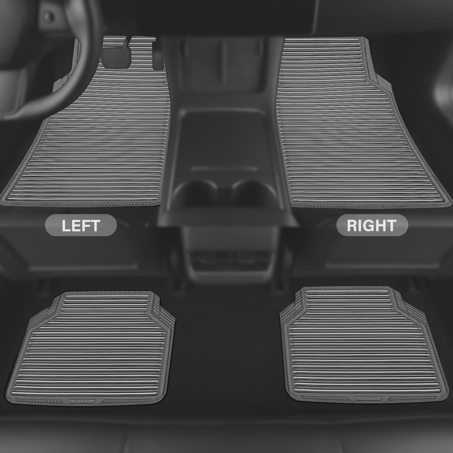 CAR PASS Gray Rubber Car Floor Mats & Cargo Liners, All Weather Car Mats & Trunk Mats,Waterproof Automotive Floor Mats Trim to Fit for Most Cars Sedans SUVs Vans, Durable Heavy Duty Anti-Slip, Gray