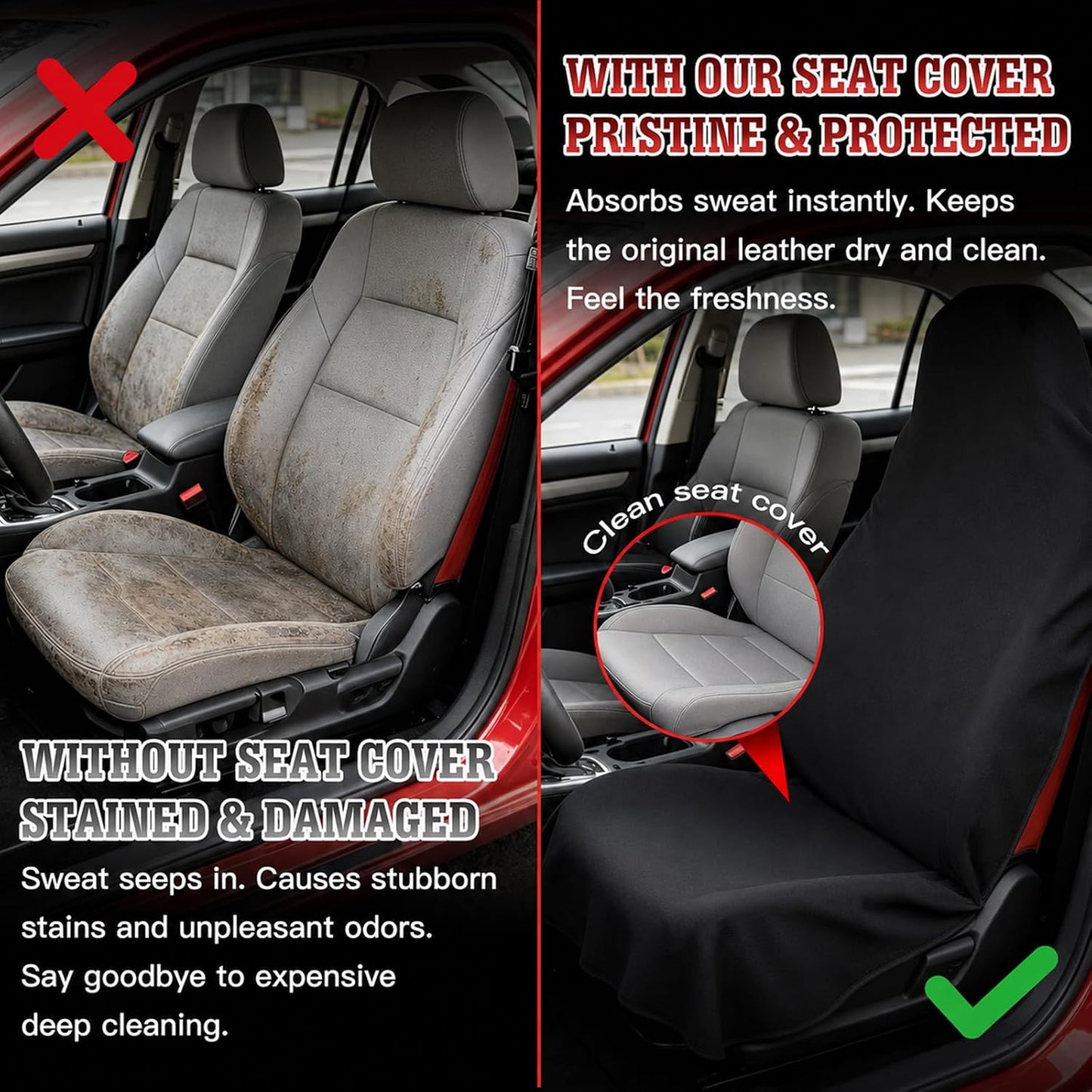 Car Seat Cover Towel GRS Certified Recycled, Waterproof & Washable, Non-Slip Universal Fit for Cars SUVs, Sweat Protection for Gym, Kids, Pets & Travel (Black, 2 Pack)