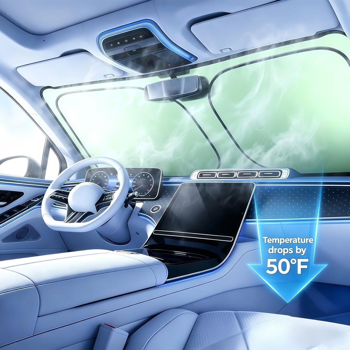 Foldable Windshield Sunshade | Graphene Heat Shield with Reflective Polyester Fabric | UV Protection Car Sun Shade with Memory Steel Frame | Keeps Interior Cool & Protects Dashboard | M (56 x 28 in)