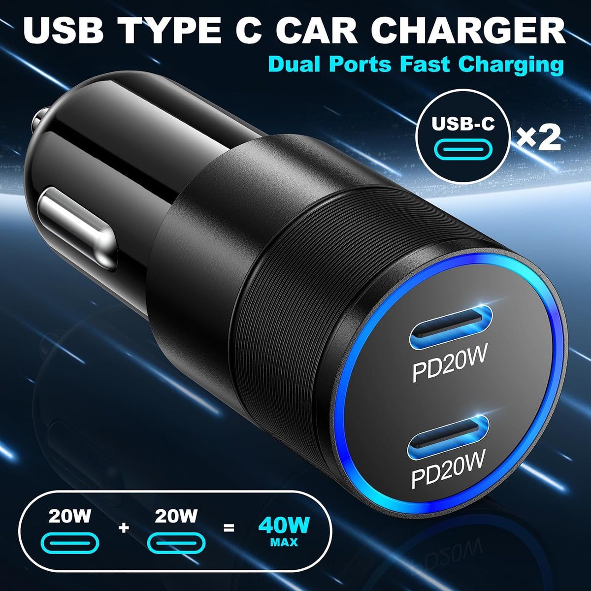 USB C Car Charger 40W,OKRAY Dual USB Type C PD3.0 Fast Charging Car Charger