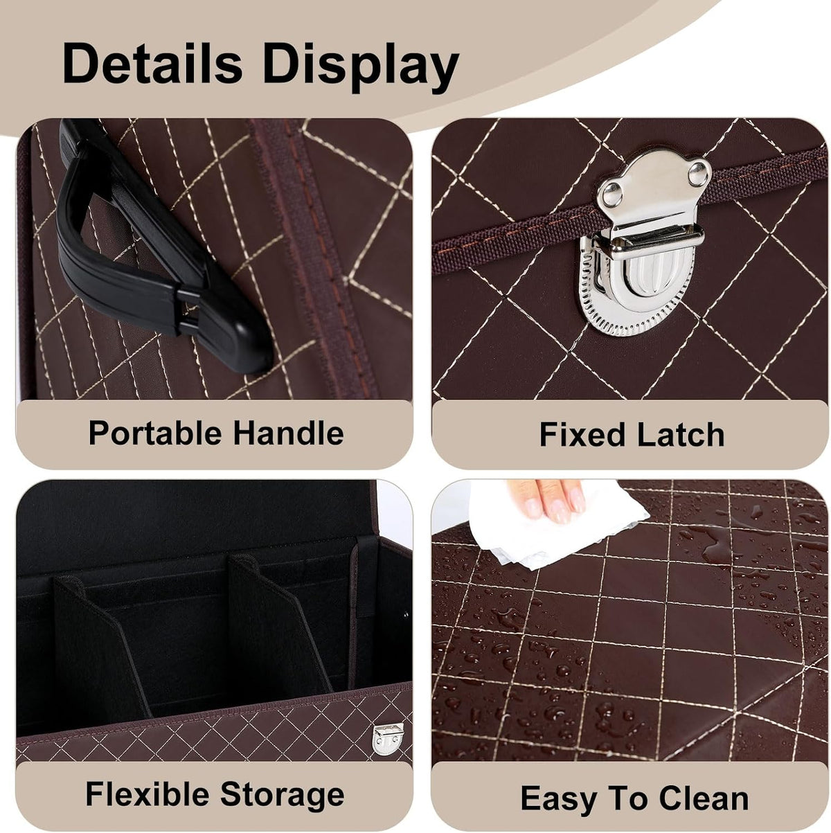 Trunk Organizer with Lid for Car Foldable Storage Box Heavy Duty PU Leather Cargo Organizer for SUV Sedan Waterproof (Brown, Large)