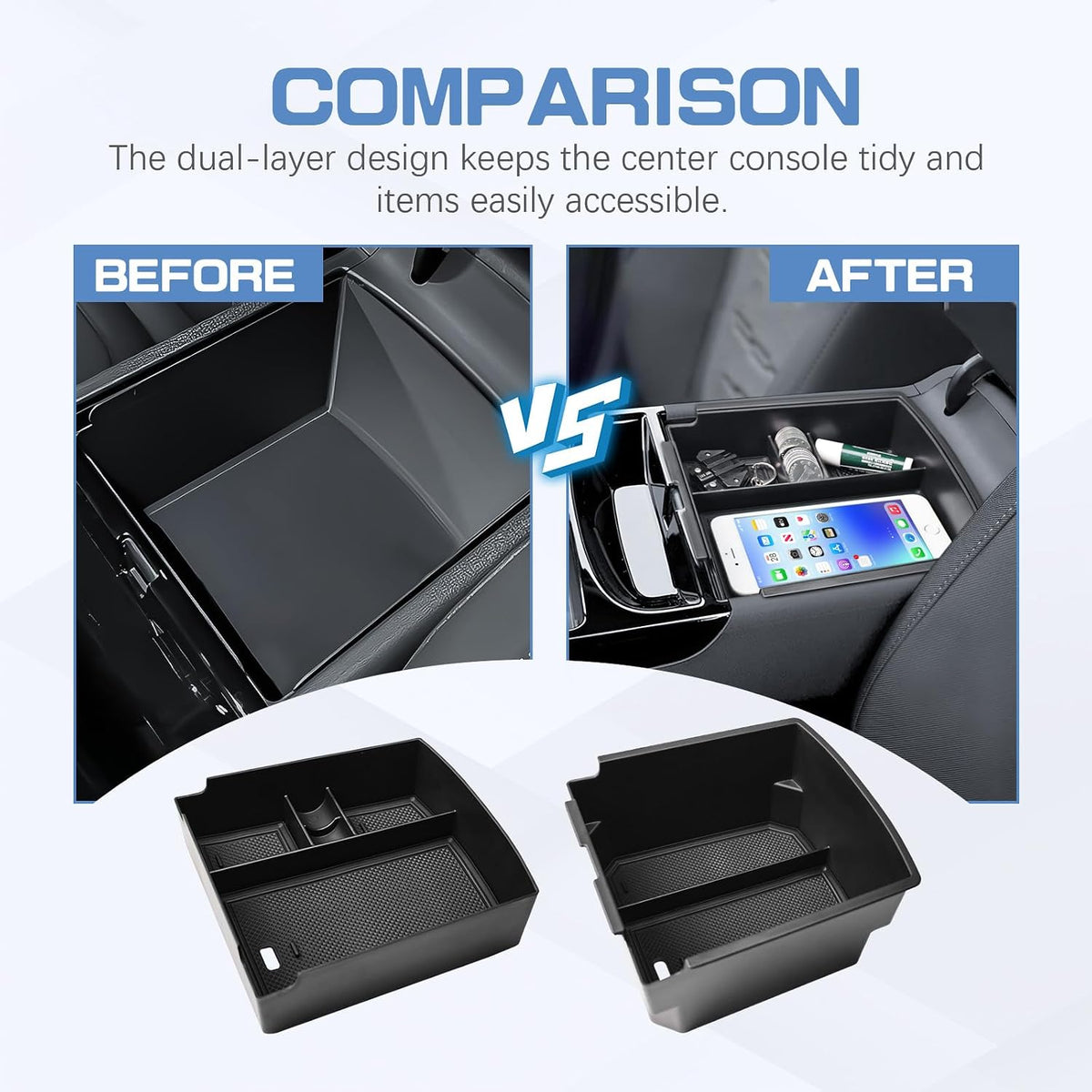 EDBETOS Double-Layer Center Console Organizer for 2025 2026 Hyundai Tucson