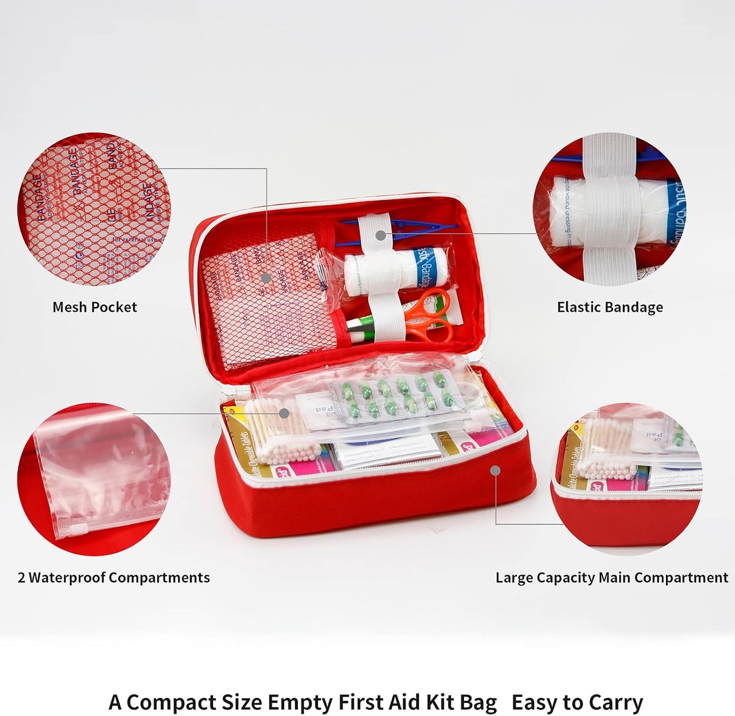 TOPASION Portable Empty First Aid Kit Bag, Travel Medicine Pouch, Small Medical Bag (2 Pieces Red)