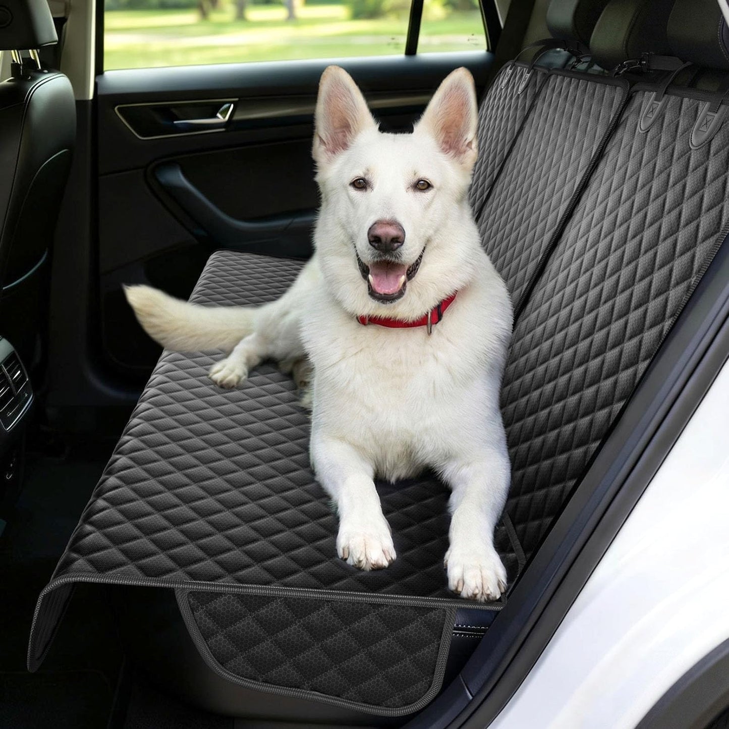 Dog Car Seat Cover for Back Seat, Waterproof Back Seat Cover with Zippered Armrest Access, Non Slip Rear Bench Cover for Cars SUVs - 52W