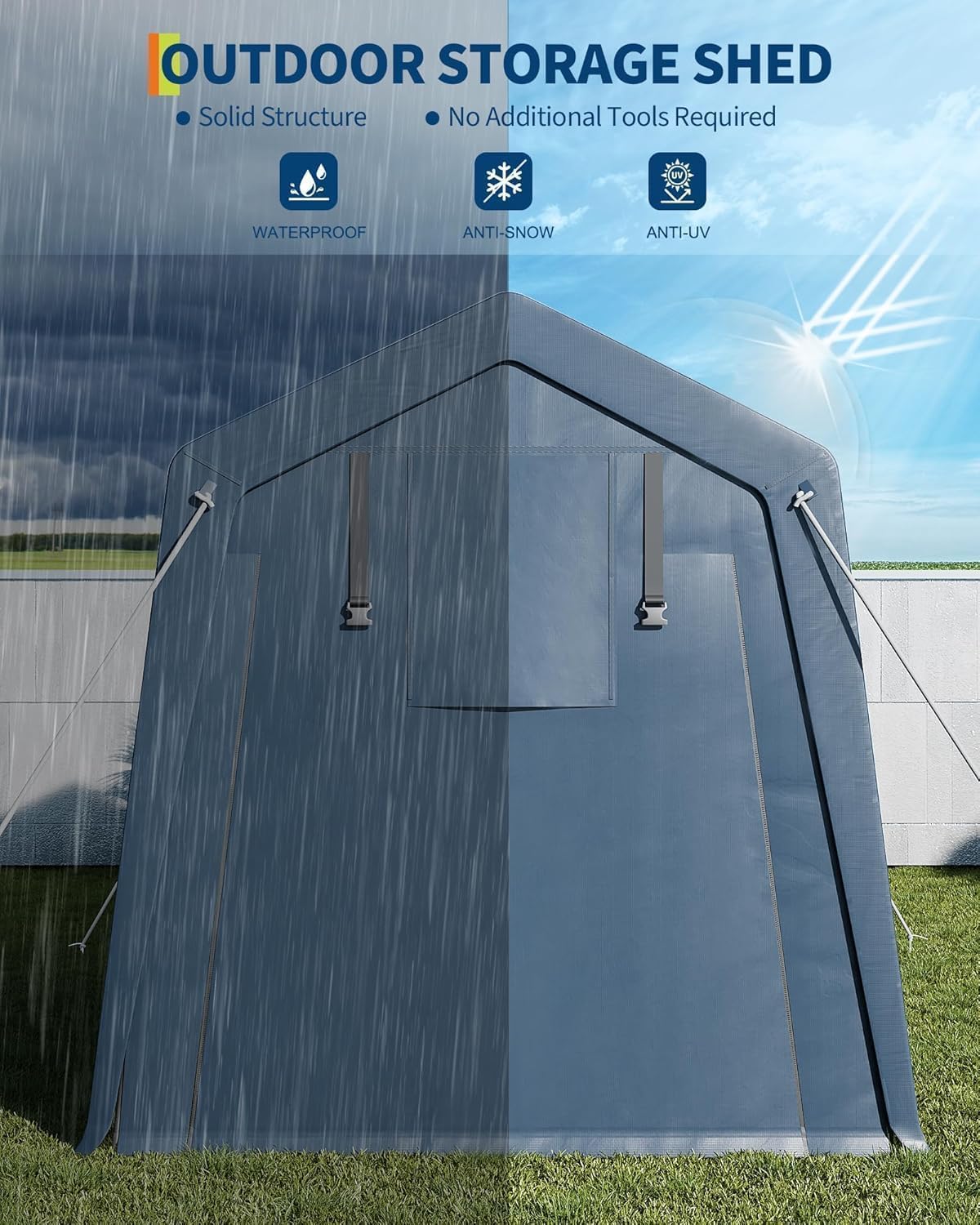 6x8 FT Outdoor Storage Shelter Shed Carport with Roll Up Door Windows Waterproof Portable Garage Heavy Duty Tent for Motorcycle Bike Firewood Tools Ventilated