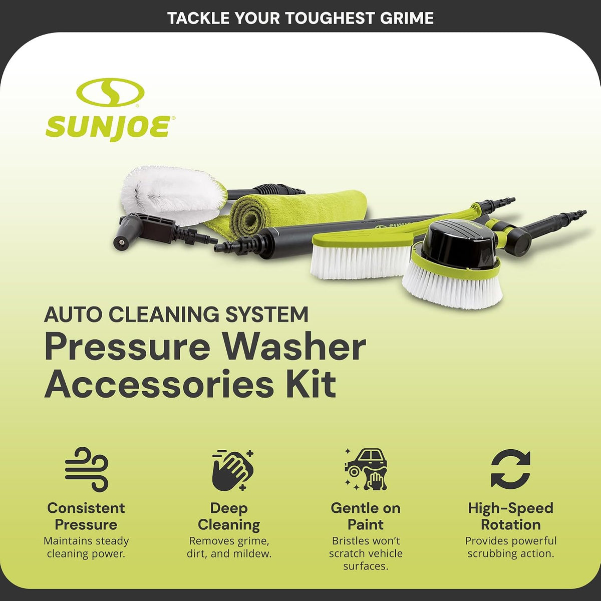 Sun Joe Auto Car Cleaning Kit for Pressure Washers, Brush Set, SPX-ACS-MAX