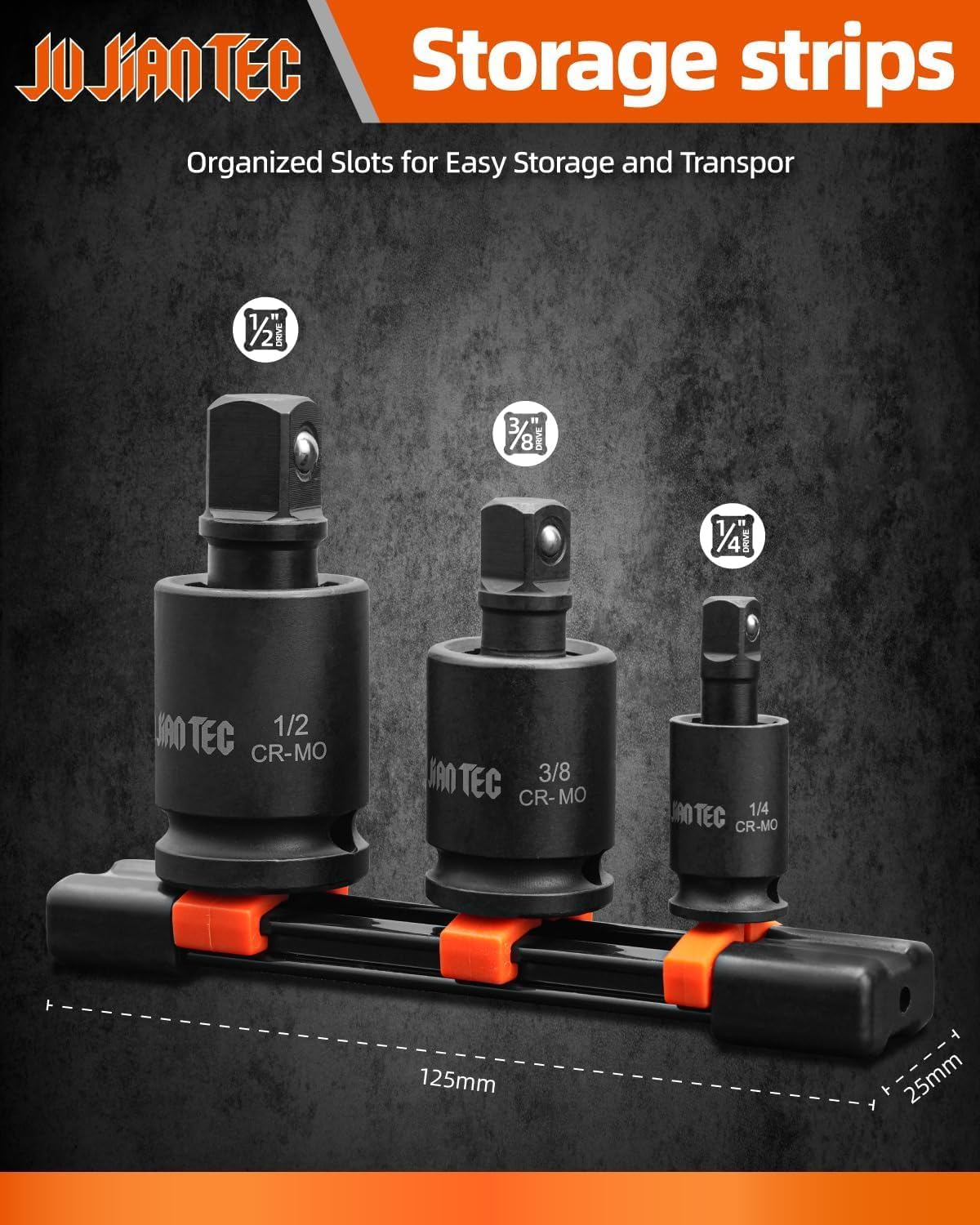 Impact Universal Joint-Socket Swivel Set, 3 piece, 1/2", 3/8", 1/4"Inch Drive Swivel Socket Extension Set, 360 Degree Rotation, Cr-Mo steel