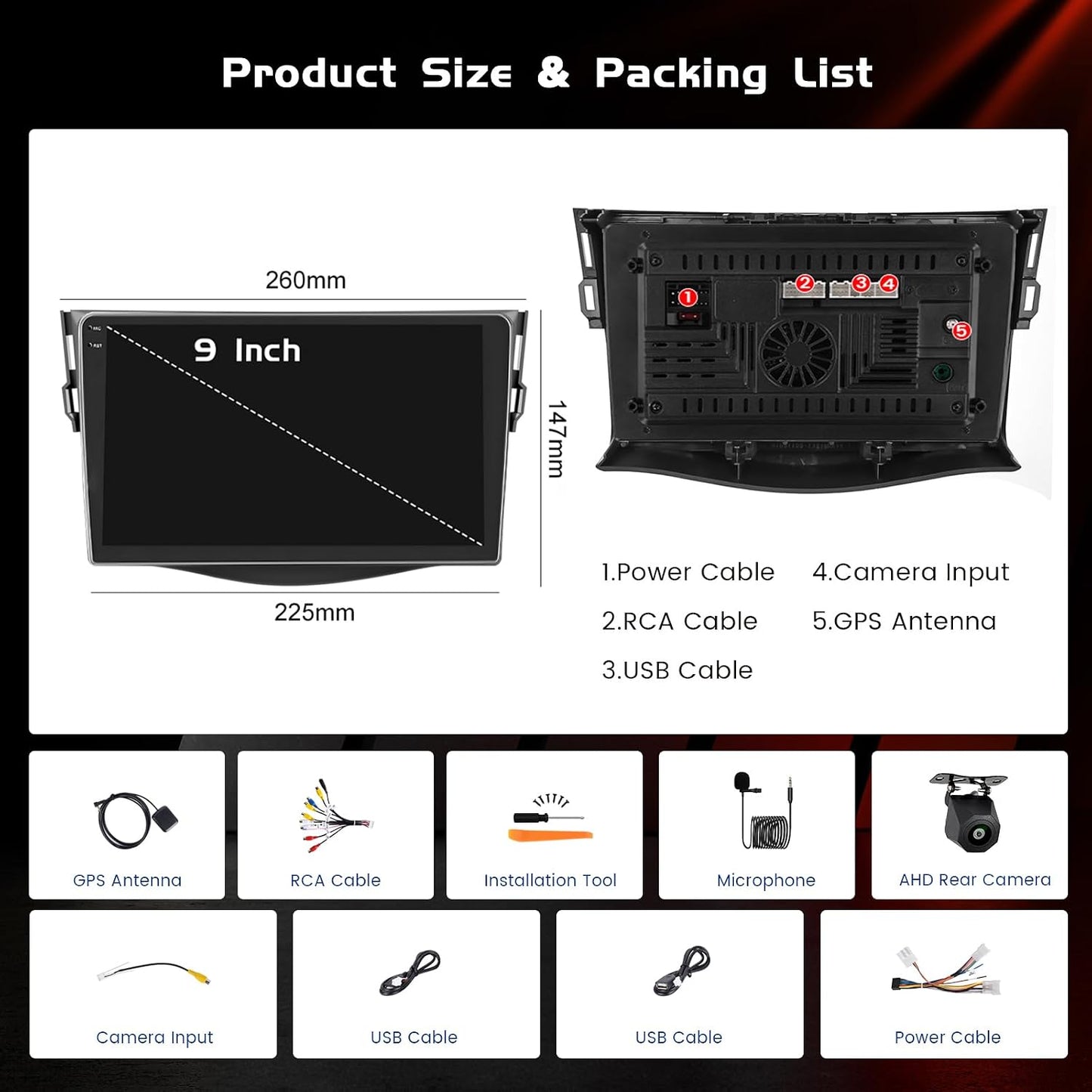 4+128GB Android 15 Car Radio for Toyota RAV4 2006-2012 Wireless Carplay Android Auto, 9" 1280 * 720P in-Cell Touch Screen Car Stereo with WiFi Bluetooth GPS FM/RDS EQ Backup Camera MIC