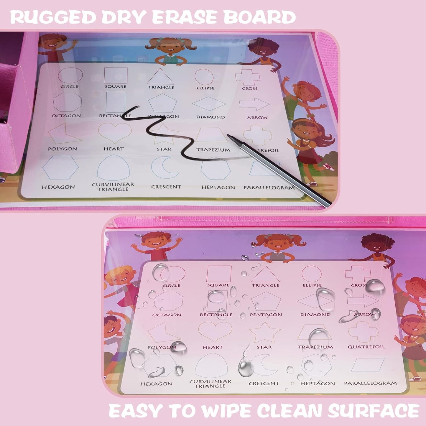 MENZOKE Kids Travel Tray for Toddler Car Seat, Road Trip Activities for Kids with iPad Holder Stand & Dry Erase Board, Road Trip Essentials Accessories Lap Tray as Travel Gifts for Kid, Pink