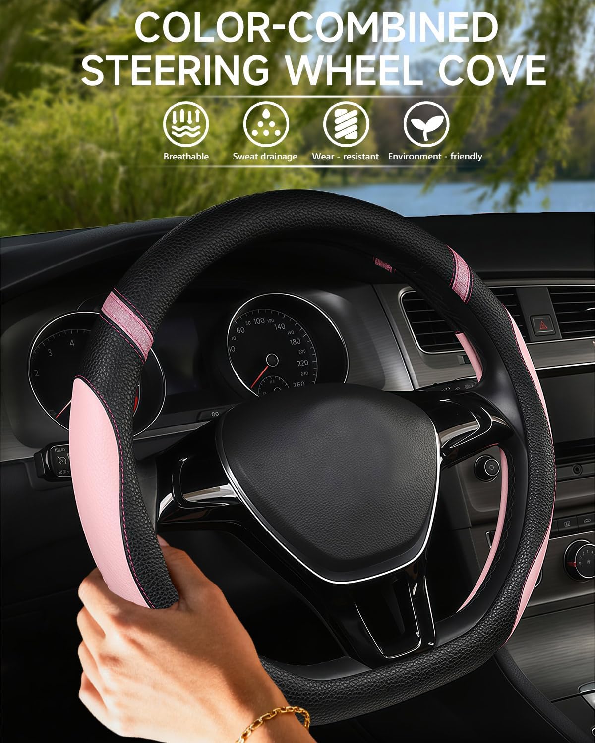 Cxtiy D-Shaped Flat Bottom Steering Wheel Cover for Women Girl - Stylish Car Accessory Non-Slip Car Interior Accessories (Pink)