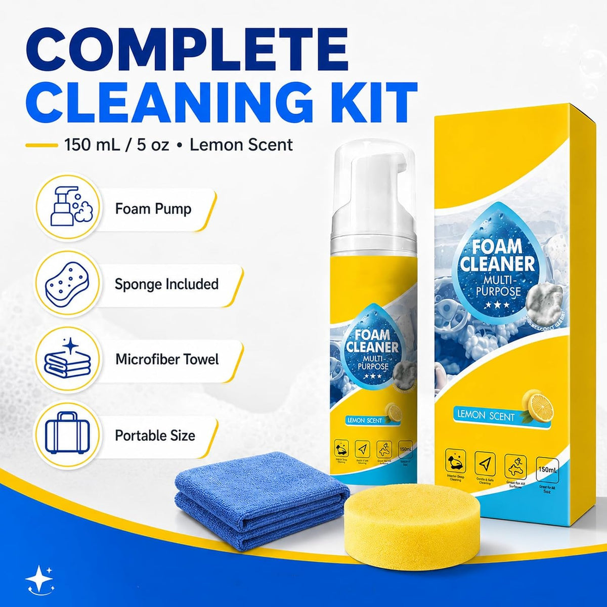4-in-1 Multi-Enzyme Foam Cleaner 5oz, All Purpose Cleaning Spray and Multi Purpose Foam Cleaner for Kitchen Grease Care, Bathroom Tiles, Car Interior, Sofa Upholstery, Carpet (3PCS)