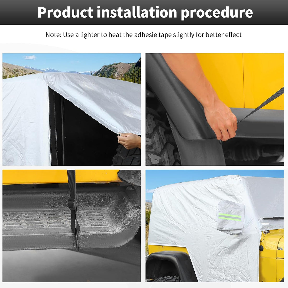 Car Rain Snow Sunshade Cover Accessories for 1997-2006 Jeep Wrangler TJ Windproof Dustproof Scratch Resistant Outdoor UV Protection Auto Cover